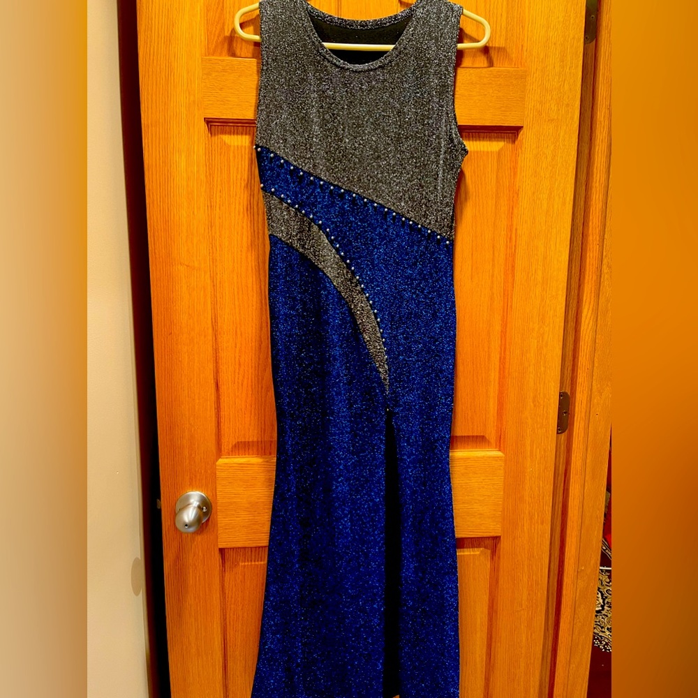Elegant Long Dress Gray and Blue